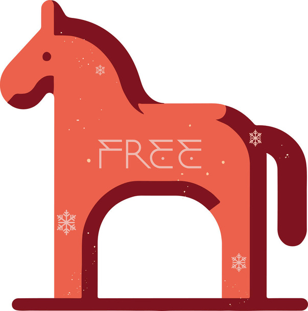 Czerwona ikona konia, w szwedzkim stylu ludowym, z elementami z regionu Dalarna w Szwecji, prezentująca szwedzkie dziedzictwo ludowe. Część chińskiego Zodiaku w szwedzkim stylu ludowym. - Wektor, obraz