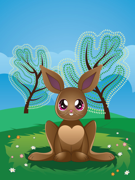 Brązowy królik na trawnik - Wektor, obraz