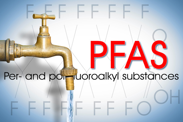 Alertness about dangerous PFAS Perfluoroalkyl and Polyfluoroalkyl substances in drinking water - concept with drinking water faucet - Photo, Image
