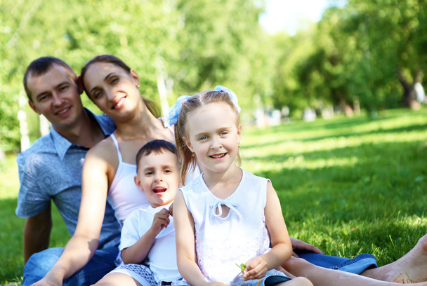 Family with two children in the summer park - Foto, Imagem