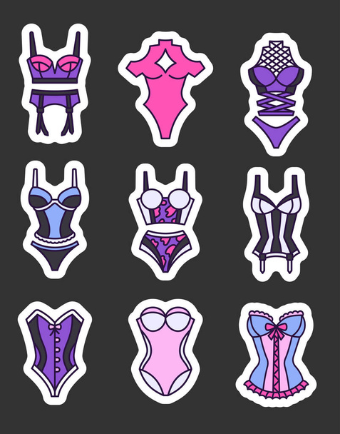 Women lingerie. Sticker Bookmark. Female trendy underwear clothing. Hand drawn style. Vector drawing. Collection of design elements. - Vector, Image