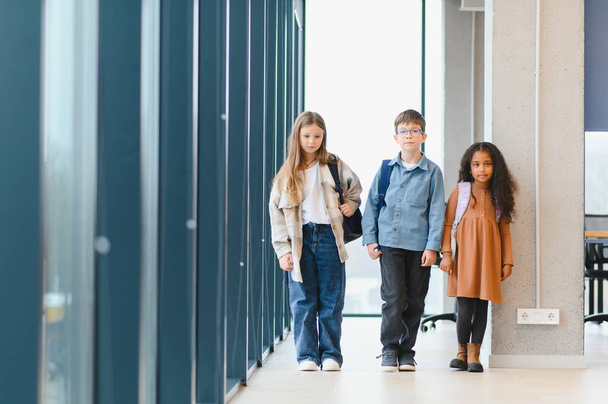 Group of elementary school kids in a school corridor. - Foto, immagini