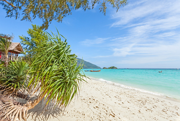 Bugnalow by a pristine beach, summer paradise background. - Photo, Image