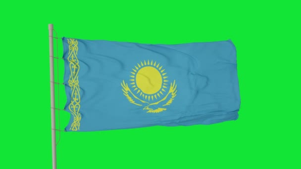 Bandera de Kazajstán ondeando sobre el viento en pantalla verde o croma key background. - Metraje, vídeo
