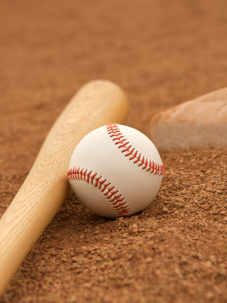 Baseball & Bat on the Infield - Photo, Image