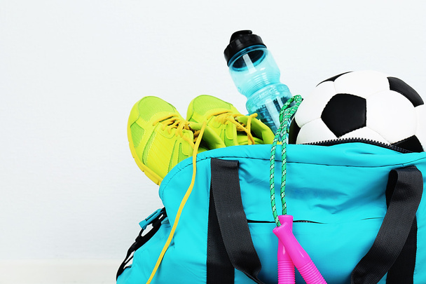 Sports bag with sports equipment - Fotoğraf, Görsel