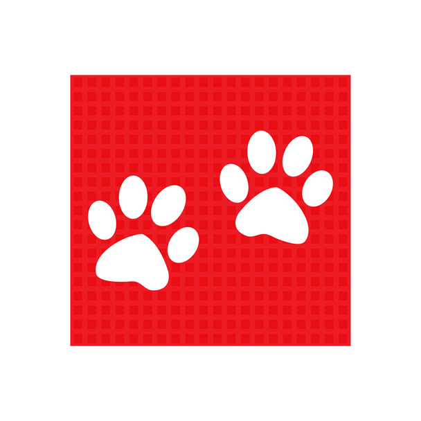 Icono de signo de pata. Perro mascotas pasos símbolo. botón cuadrado rojo
  - Vector, Imagen