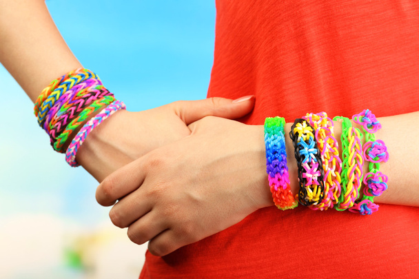 Female hands with bracelets, closeup - Foto, Imagem