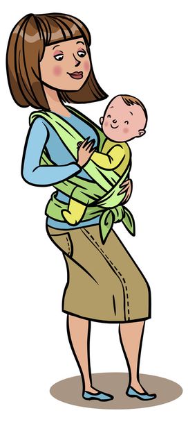 Mãe segurando seu bebê em uma funda. ilustração vetorial
 - Vetor, Imagem