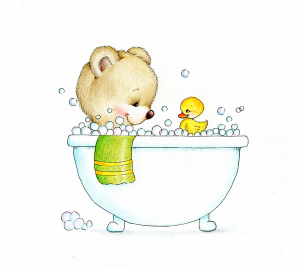 Ours en peluche dans une baignoire
 - Photo, image