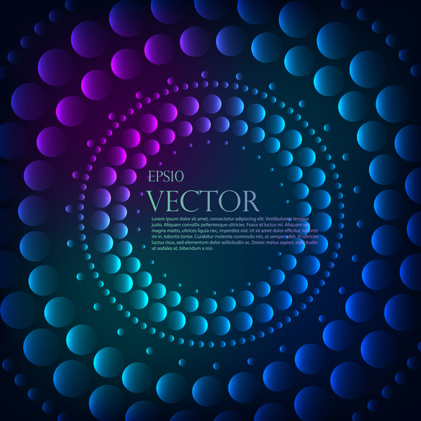 Patrón abstracto de puntos o círculos brillantes turquesas graduados que van desde el más oscuro en el borde exterior alrededor de un agujero negro central o vórtice con copyspace
 - Vector, imagen