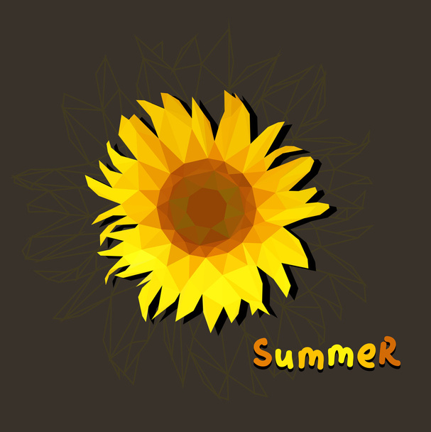 polygonal sunflower on a brown background with text summer. squa - Vector, Image