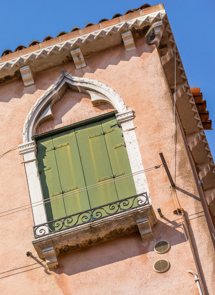 Closeup on windows windows of a typical Venetian house, Italy - 写真・画像