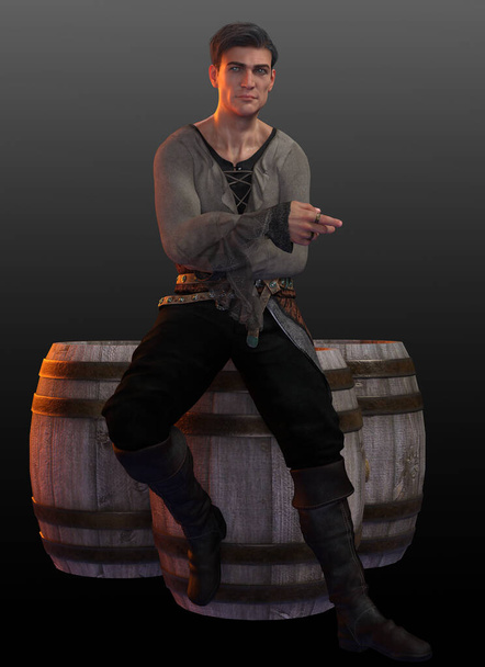 Fantasía o Steampunk Pirata Hombre con Pistola, sentado - Foto, Imagen