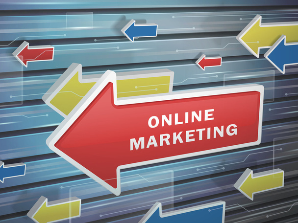 moving red arrow of online marketing words - Vector, Image