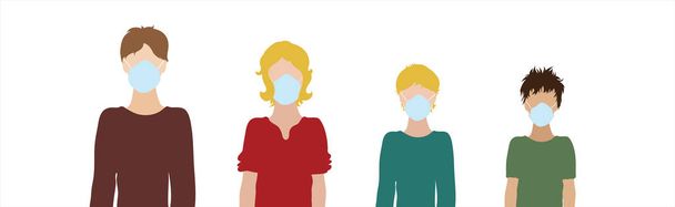 Illustration of family with medical mask. Symbol of healthy and covid-19. - Vector, Image