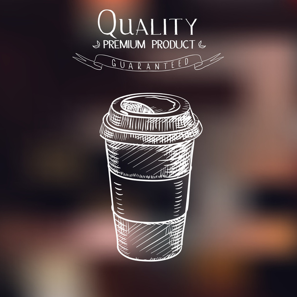 hand drawn doodle sketch vintage paper cup of coffee takeaway Menu for restaurant, cafe, bar, coffeehouse - Vector, Image