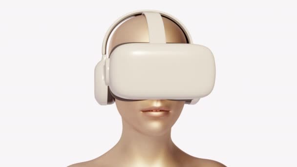 Brýle a sluchátka virtuální reality na lidské hlavě. Hra nebo zábavní zařízení. Futuristický koncept umění. Světlá módní 3D animace. - Záběry, video
