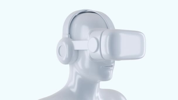 Γυαλιά εικονικής πραγματικότητας και ακουστικά στο ανθρώπινο κεφάλι. Παιχνίδι ή συσκευή ψυχαγωγίας. Μελλοντική τεχνολογία έννοια τέχνη. Φωτεινή μόδα 3d animation. - Πλάνα, βίντεο