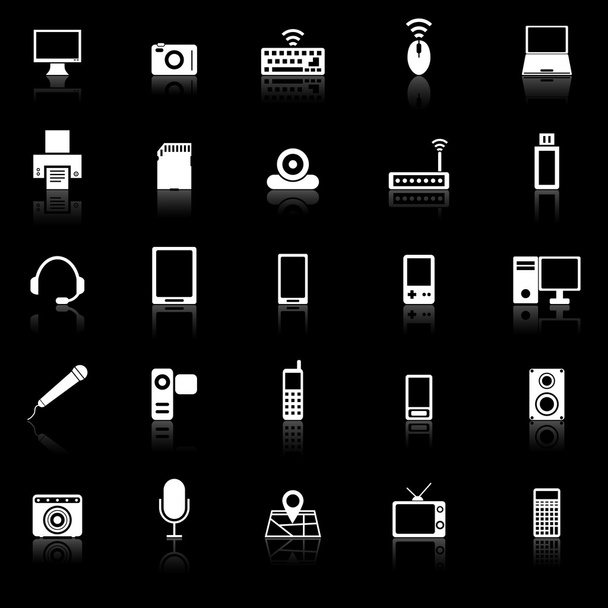 Gadget icons with reflect on black background - Vektor, obrázek