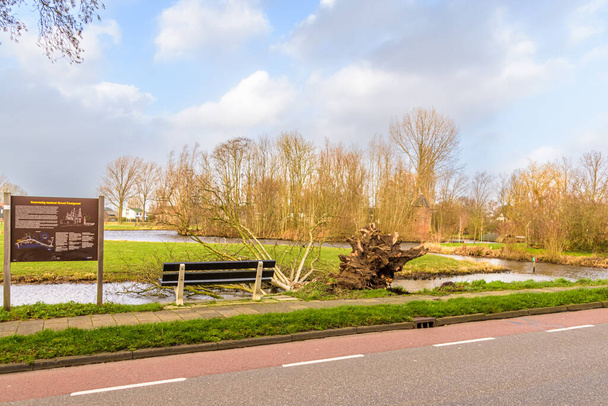 オランダ,オランダ - 2022年2月18日: 木が落ちて,嵐のユーニスによるクードクルク・デン・リンガの水に終わった - 写真・画像