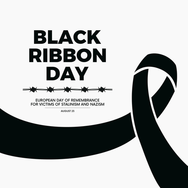 ブラックリボンデー スターリニズムとナチズムの犠牲者のためのヨーロッパの記念日 ポスターベクターのイラスト. 黒の意識リボンとバーベッドワイヤーアイコンベクター. 8月23日 毎年。 重要な日 - ベクター画像