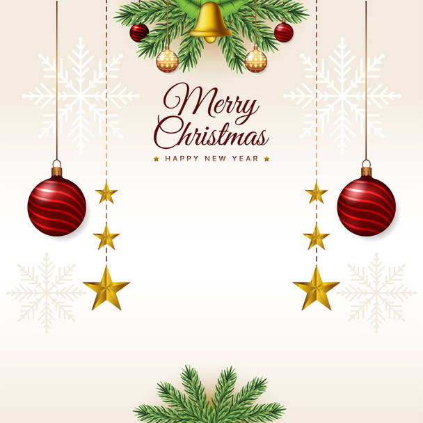 Boldog karácsonyt dekoratív üdvözlő fesztivál kívánságok csengő vektor - Vektor, kép
