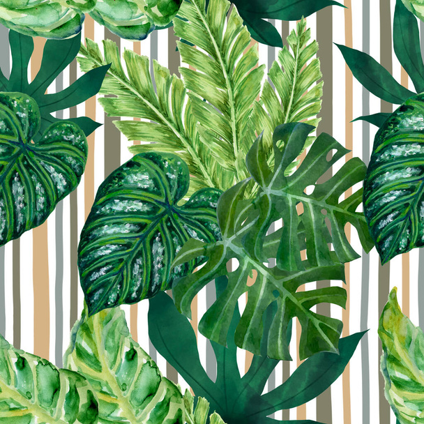 Letní exotická džungle tropické deštné pralesy rostliny vzor akvarely, ideální pro textil a dekorace - Fotografie, Obrázek