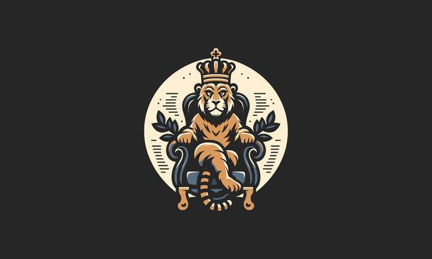 tiger wearing crown sit down on king chair vector flat design - Vector, Image