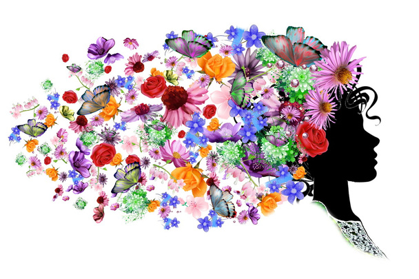 kwiatowy sylwetka głowa - Zdjęcie, obraz
