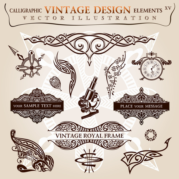 kaligrafické prvky vintage tetování. vektorové rámy symboly - Vektor, obrázek