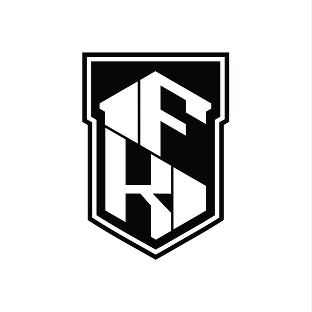 Логограмма шестиугольника FK Letter Logo геометрическая вверх и вниз внутри изолированного шаблона дизайна щитов - Фото, изображение