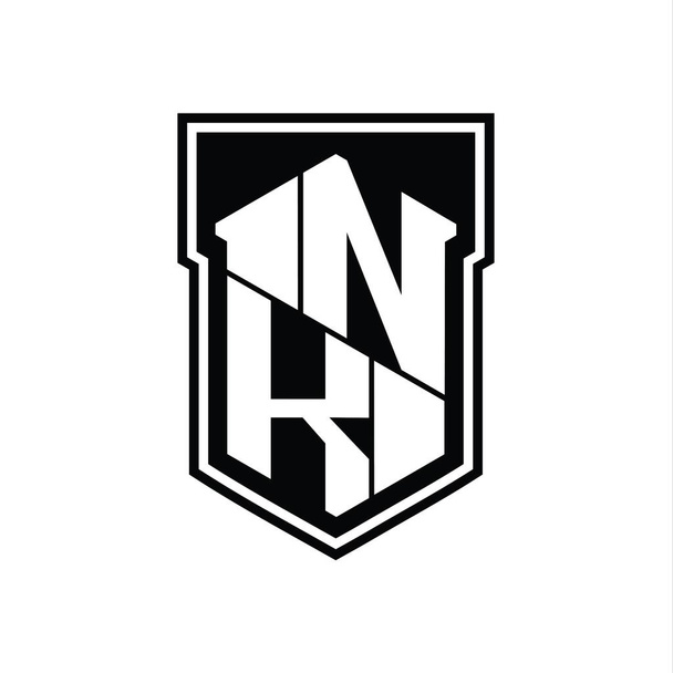 NK Carta Logo monograma hexágono geométrico para cima e para baixo dentro escudo modelo de design de estilo isolado - Foto, Imagem
