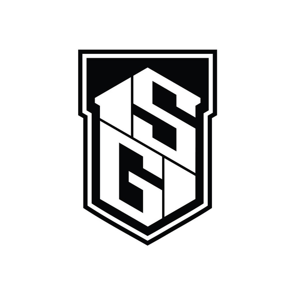Lettre SG Logo monogramme hexagone géométrique de haut en bas à l'intérieur modèle de conception de style isolé bouclier - Photo, image