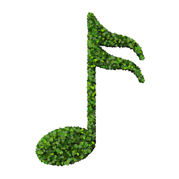 Музыкальная нота semiquaver символ из зеленых листьев изолированы на белом фоне. 3D рендеринг
 - Фото, изображение