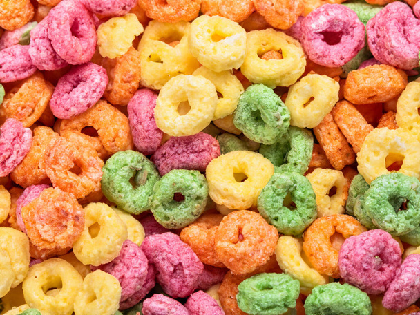 colorful tasty cereal as background, top view - Photo, Image