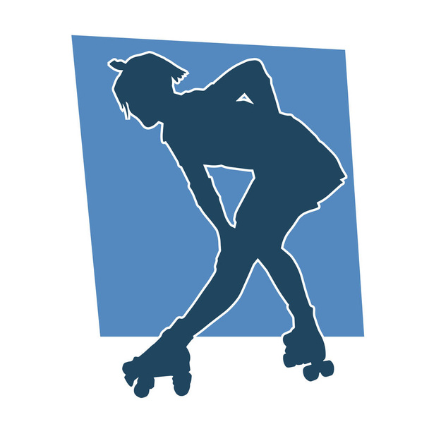 silhouet van een sportieve vrouw op een rolschaats. Silhouet van sportieve vrouw veel plezier op rolwielen. - Vector, afbeelding