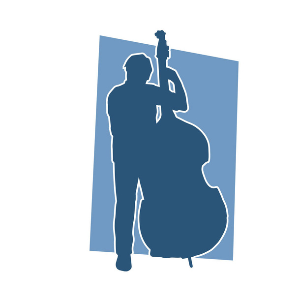 Silhouette di un musicista classico che suona contrabbasso o contrabbasso strumento musicale a corda. - Vettoriali, immagini