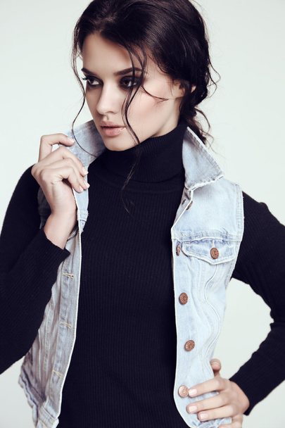 Glamour woman in jeans jacket - Photo, image