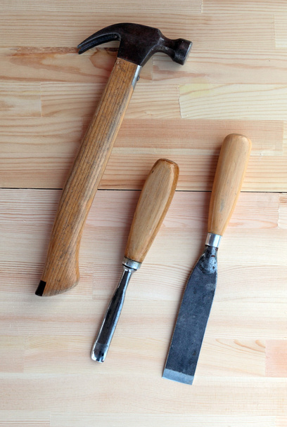 Outils de charpentier Avion, marteau et ciseau
 - Photo, image