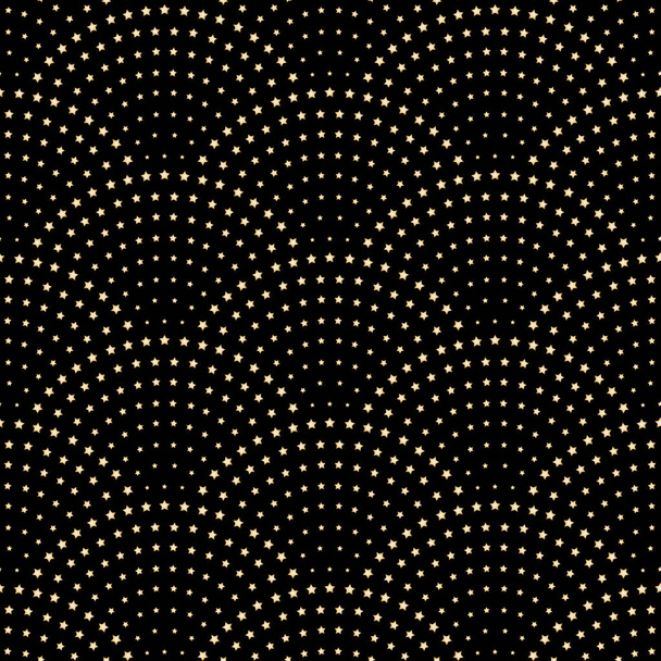 Modello ondulato vettoriale senza cuciture con disposizione geometrica della scala dei pesci. Stelle metalliche dorate su sfondo nero. Ghirlande natalizie a forma di ventaglio. Capodanno fiocco di neve decorazione vacanza - Vettoriali, immagini