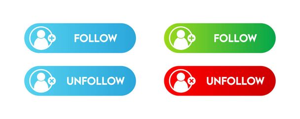 Ακολουθήστε και απακολουθήστε τα κουμπιά για τα μέσα κοινωνικής δικτύωσης web και app - Διάνυσμα, εικόνα