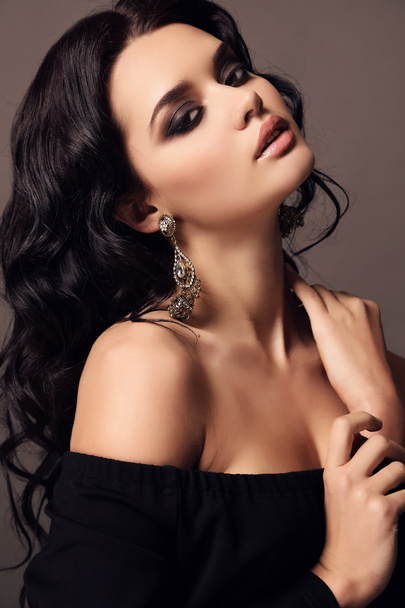 portrait of beautiful sensual woman with dark hair with bijou   - Fotografie, Obrázek