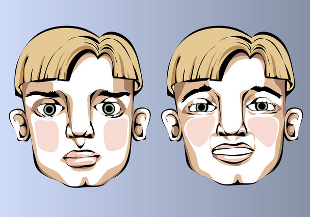 Иллюстрация различных выражений лица человека с светлыми волосами
. - Вектор,изображение