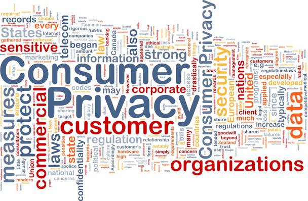 Spotřebiteli soukromí pozadí konceptu wordcloud - Fotografie, Obrázek