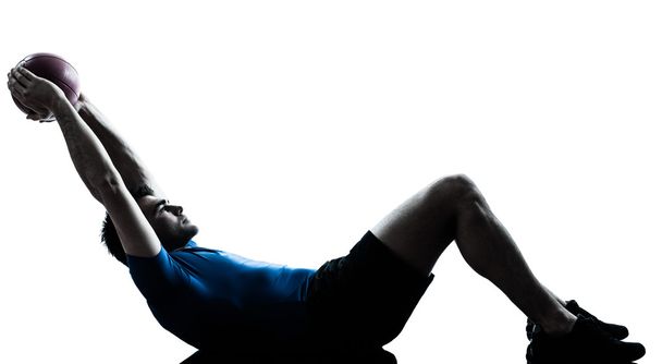 man exercising workout holding fitness ball posture silhouette - Foto, Bild