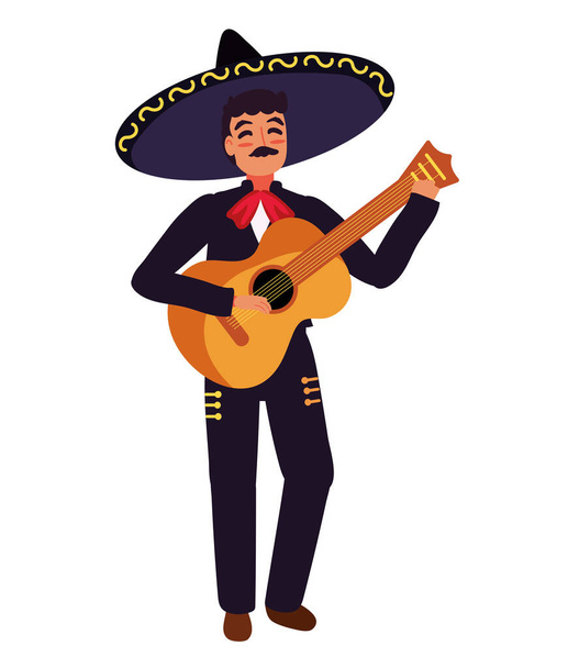 mariachi con ilustración de guitarra aislada - Vector, Imagen