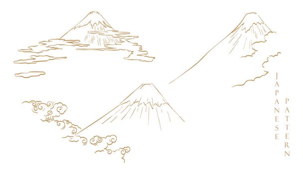 Mountain fuji z japońskim wzorem fali z elementem chmury w stylu vintage - Wektor, obraz
