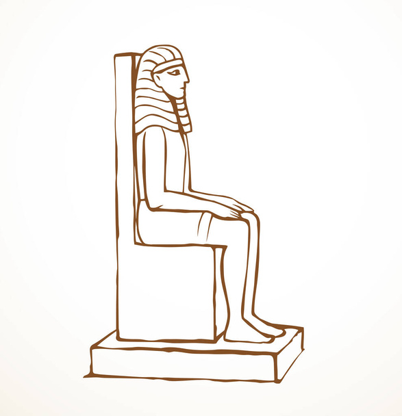 Giza Cairo logo icon sign Luxor palac east Africa Amun city ruin. Outlin hand drawn past deity human ruler head face crown sit chair seat white stone tomb bible artwork cartoon black line sketch style - Vector, Image