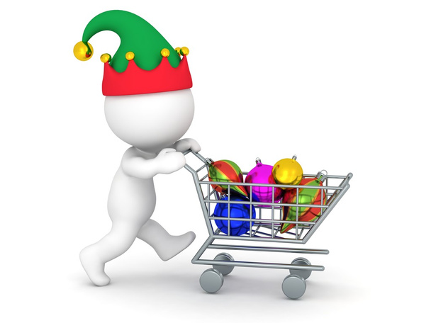 3D Character with Shopping Cart Buying Colorful Globes - Foto, Imagen